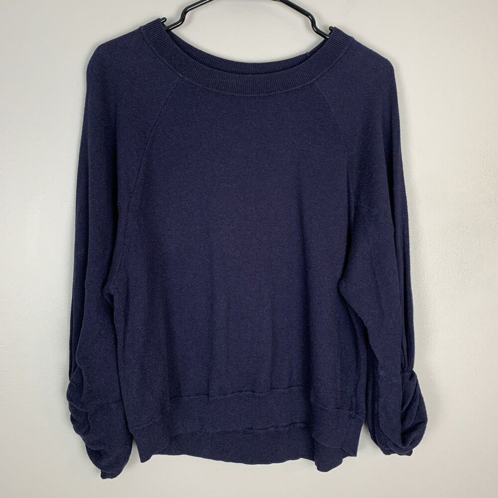 Margaret O'Leary Womens Medium Blue Crew Neck Pullover Knit Sweater Cotton